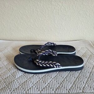 Sperry Top-Sider Womens SZ 10 Braided Rope Thong Flip Flop Sandals Nvy Blu Cream